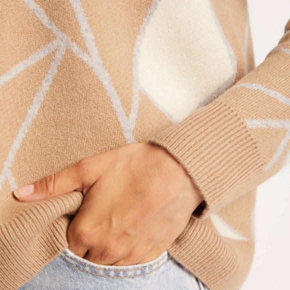 Maison Montagut Cashmere V-Neck Sweater Size S Felixa Geometric Tan Brown - Picture 15 of 15